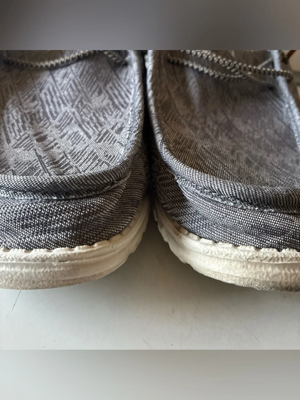 Hey Dude Wally Stretch Canvas Mens Size 14 Light Grey Slip On Loafer Adj Tie GUC